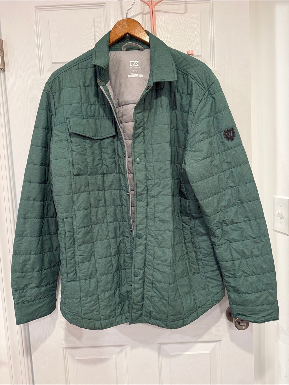 Cutter Buck Rainier Quilted Shirt Jacket Mens Eco Insulated Green Shacket